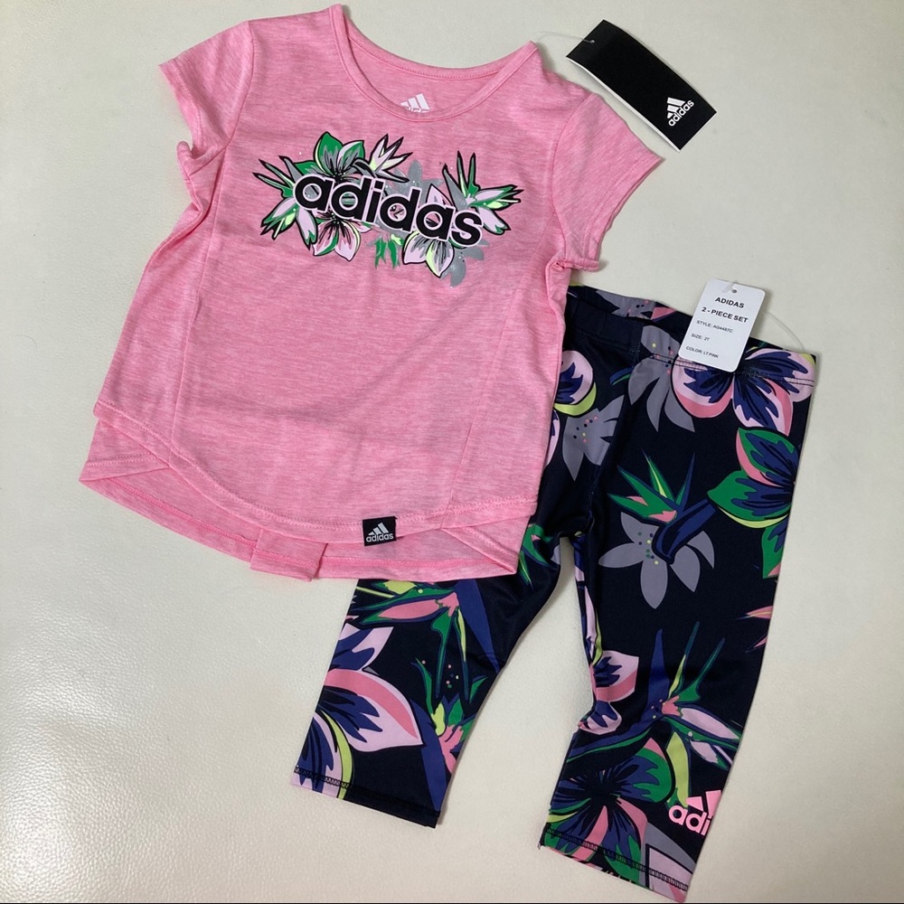 Adidas cute floral pink leggings set 6205 - Picture 2 of 8